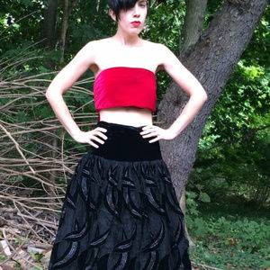 Y2K red velvet & satin shawl